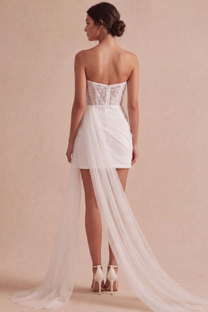 Sparkly Sequined Ivory Short Corset Bodycon Bridal Shower Dress with Side Cape