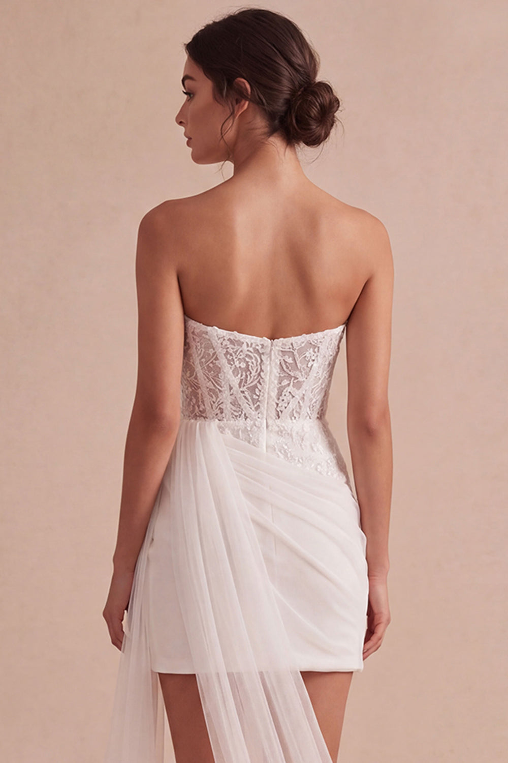 Sparkly Sequined Ivory Short Corset Bodycon Bridal Shower Dress with Side Cape