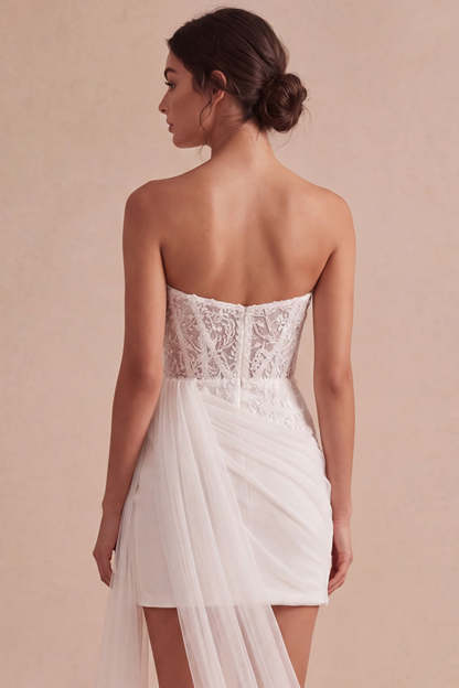 Sparkly Sequined Ivory Short Corset Bodycon Bridal Shower Dress with Side Cape