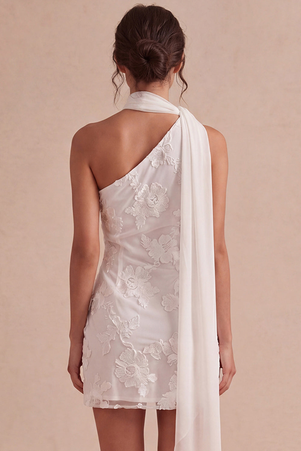Ivory Short Bodycon Appliqued Bridal Shower Dress with Neck Scarf