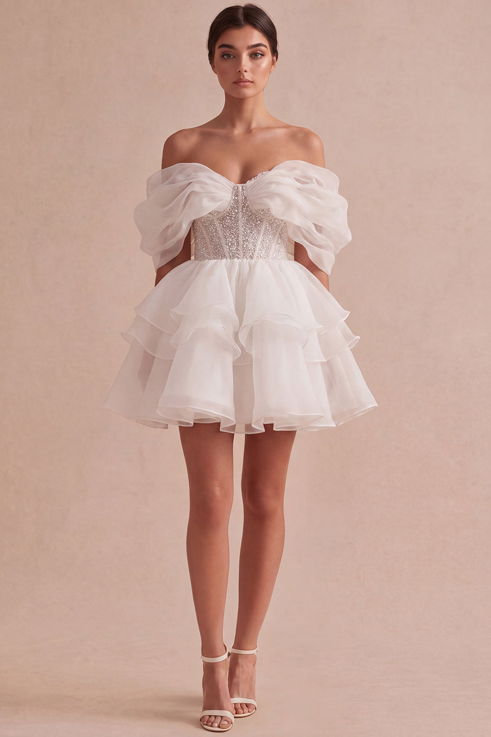 Ivory Short A Line Ruffled Corset Bridal Shower Dress