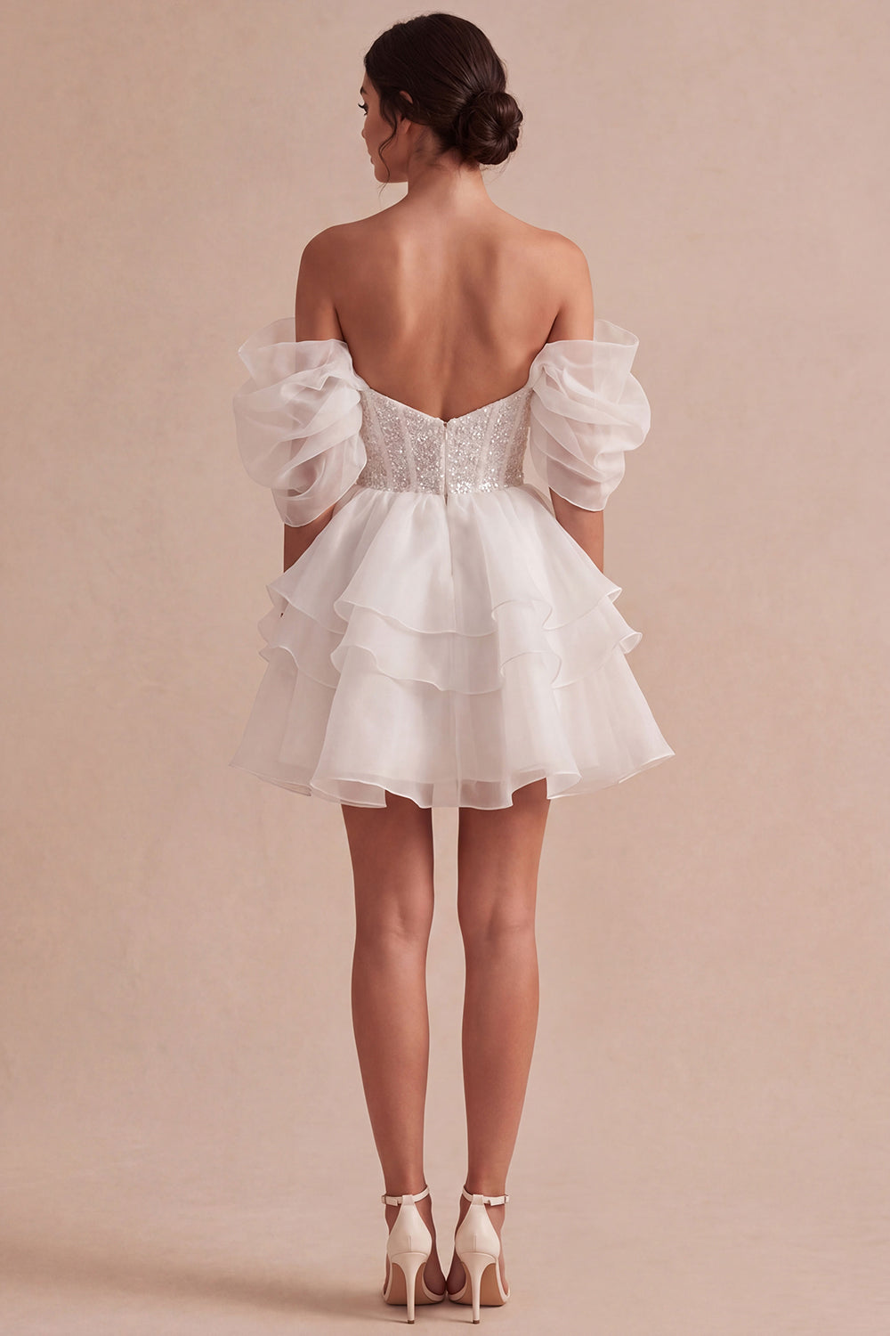 Ivory Short A Line Ruffled Corset Bridal Shower Dress
