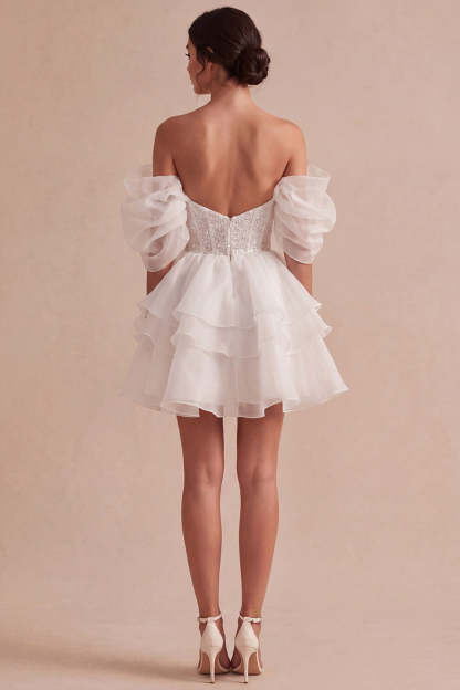 Ivory Short A Line Ruffled Corset Bridal Shower Dress
