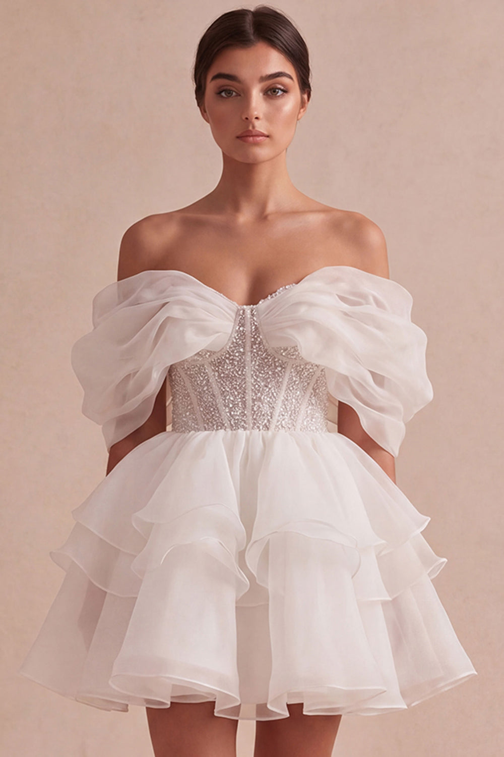 Ivory Short A Line Ruffled Corset Bridal Shower Dress