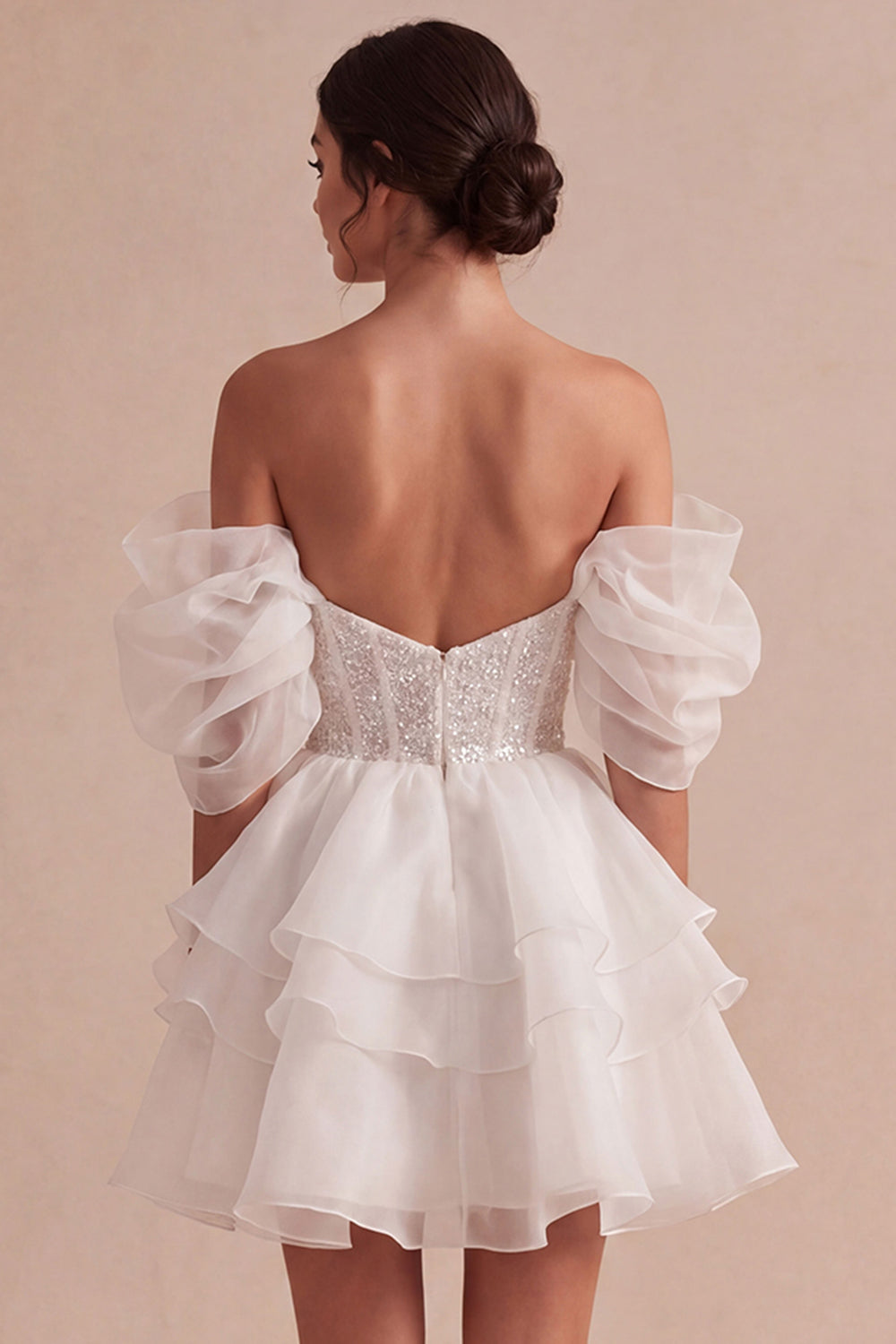 Ivory Short A Line Ruffled Corset Bridal Shower Dress