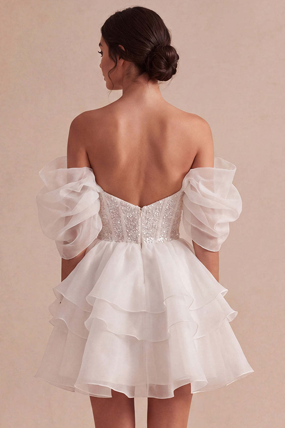 Ivory Short A Line Ruffled Corset Bridal Shower Dress