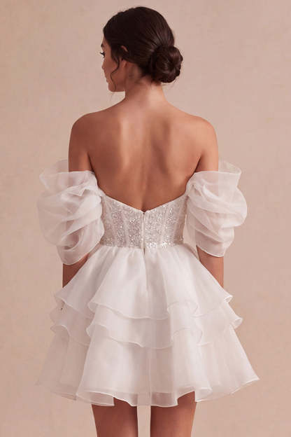 Ivory Short A Line Ruffled Corset Bridal Shower Dress