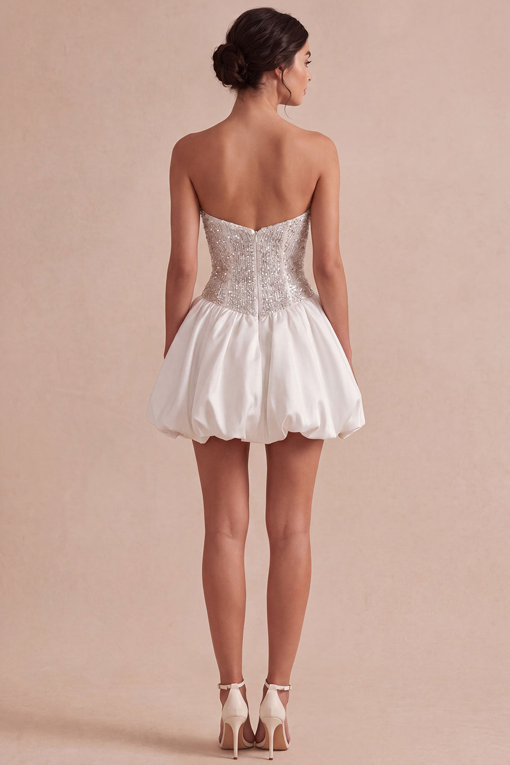 Ivory Short A Line Corset Bubble Bridal Shower Dress with Sequins