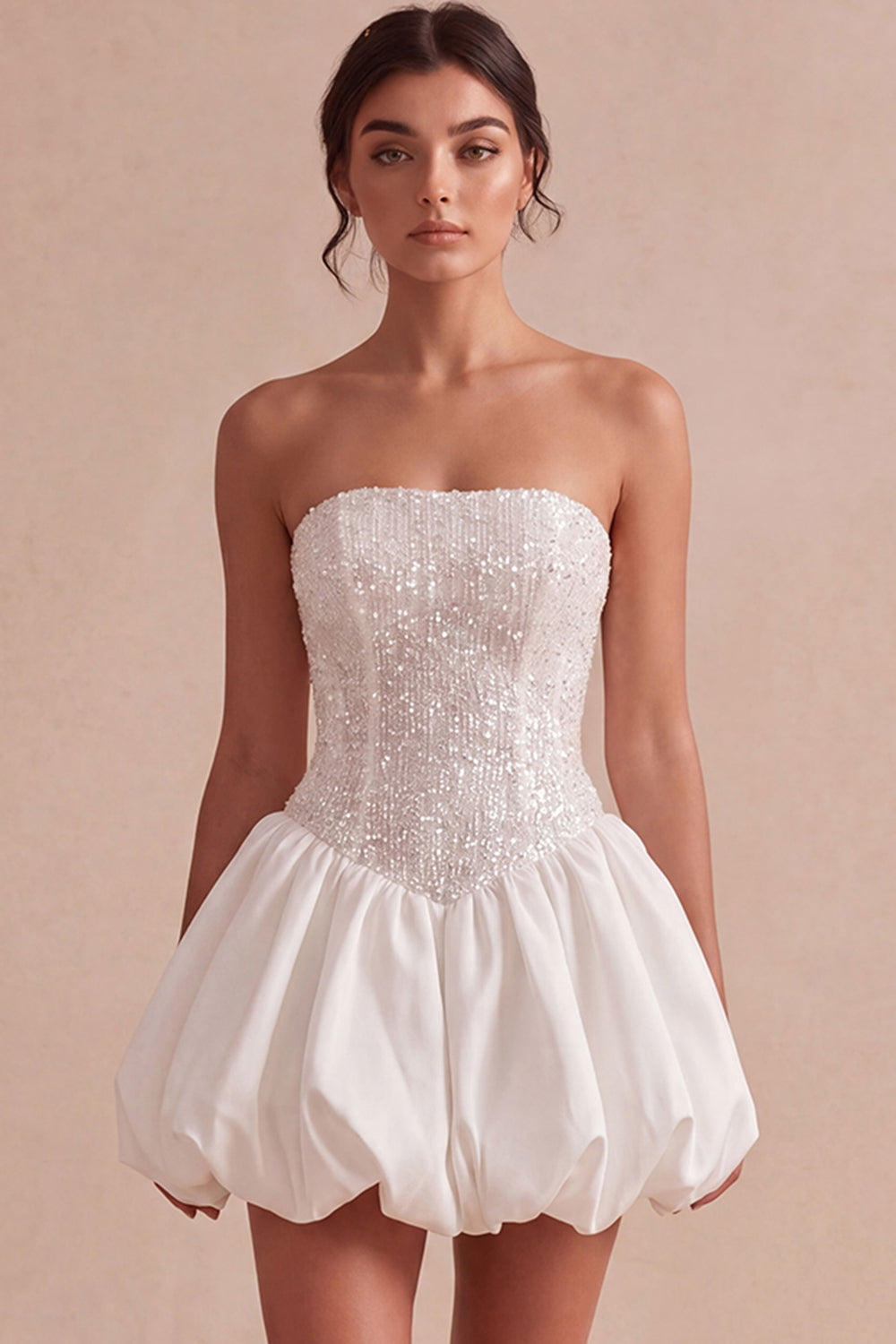 Ivory Short A Line Corset Bubble Bridal Shower Dress with Sequins