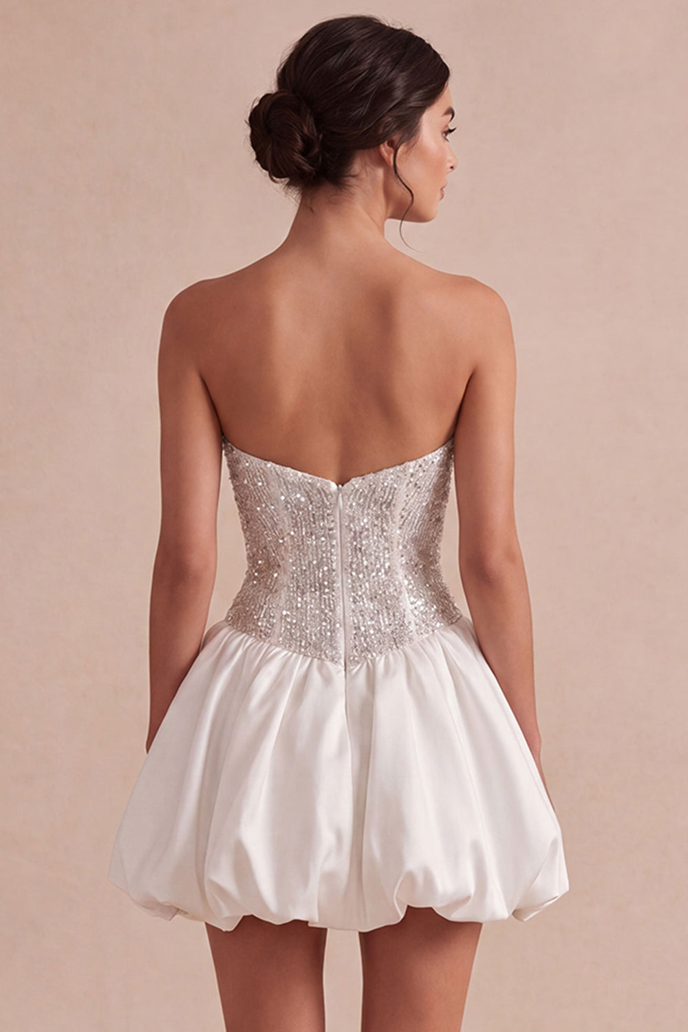 Ivory Short A Line Corset Bubble Bridal Shower Dress with Sequins