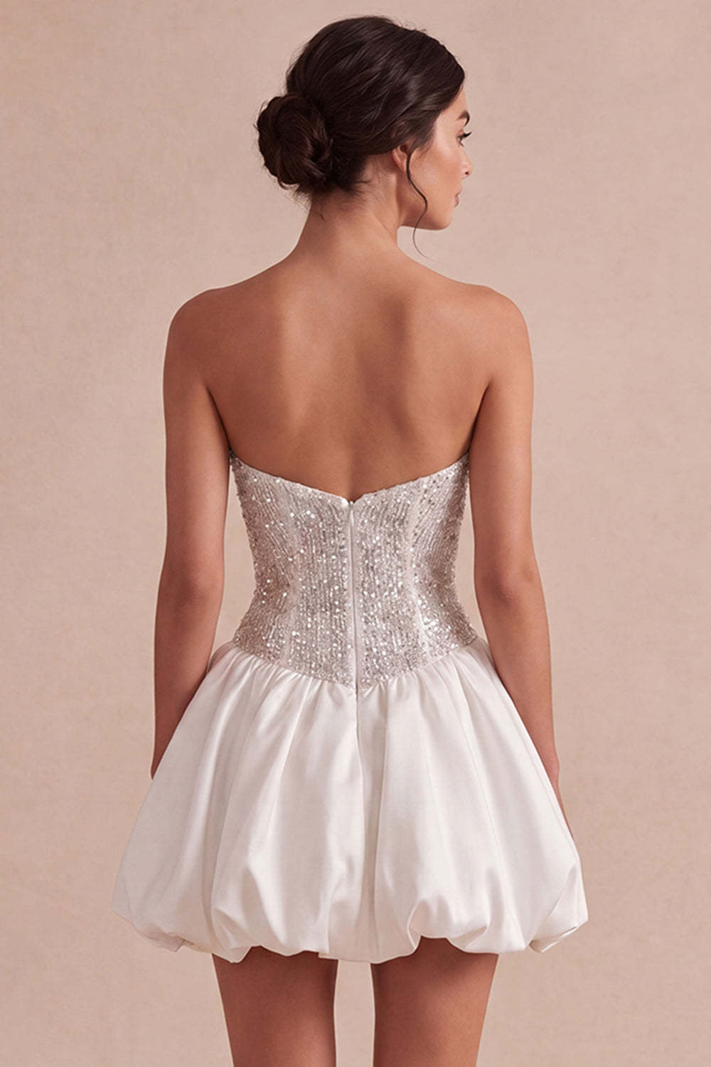 Ivory Short A Line Corset Bubble Bridal Shower Dress with Sequins