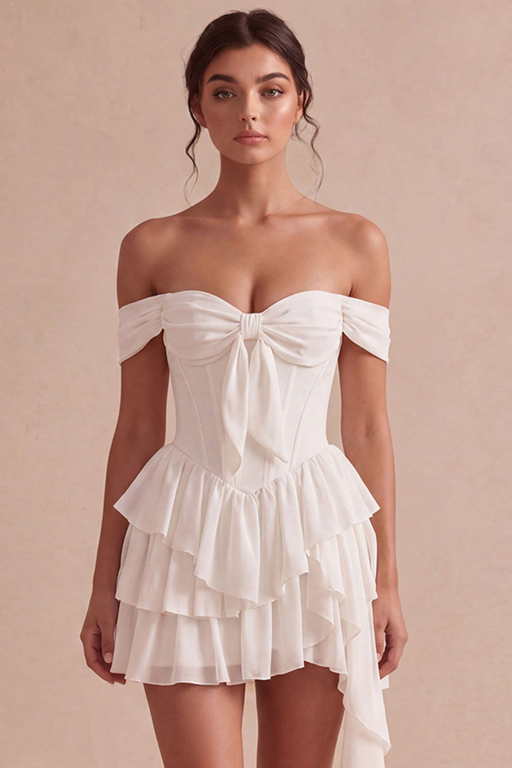 Ivory Short Corset Tiered Bridal Shower Dress with Ruffles