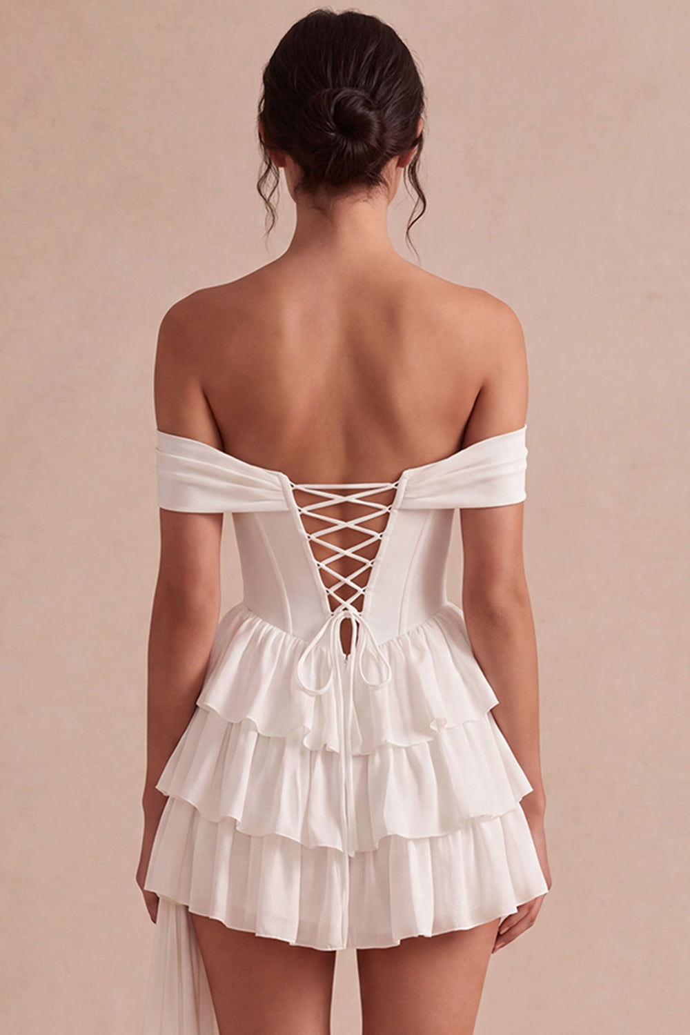 Ivory Short Corset Tiered Bridal Shower Dress with Ruffles