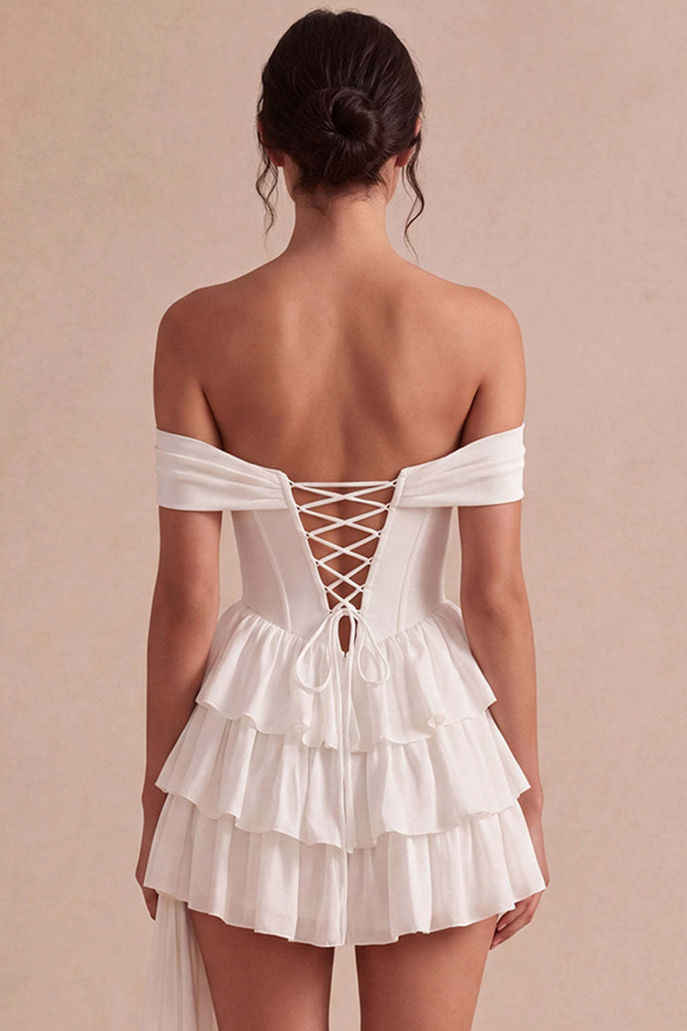 Ivory Short Corset Tiered Bridal Shower Dress with Ruffles