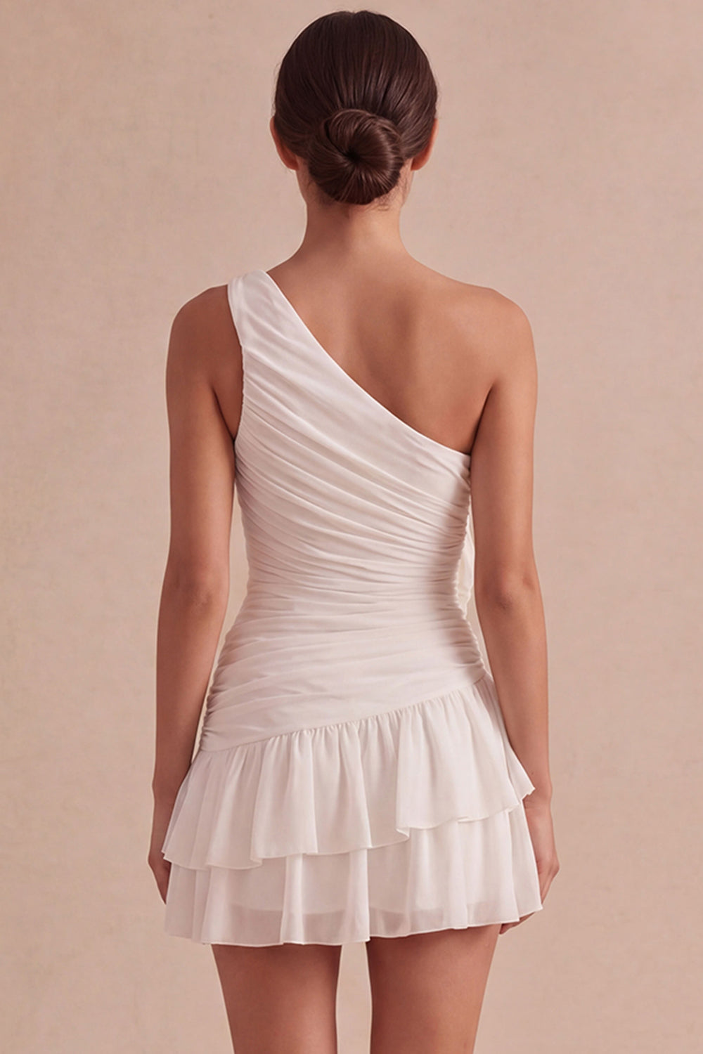 Ivory Mini Ruched Ruffled Bridal Shower Dress with 3D Flowers