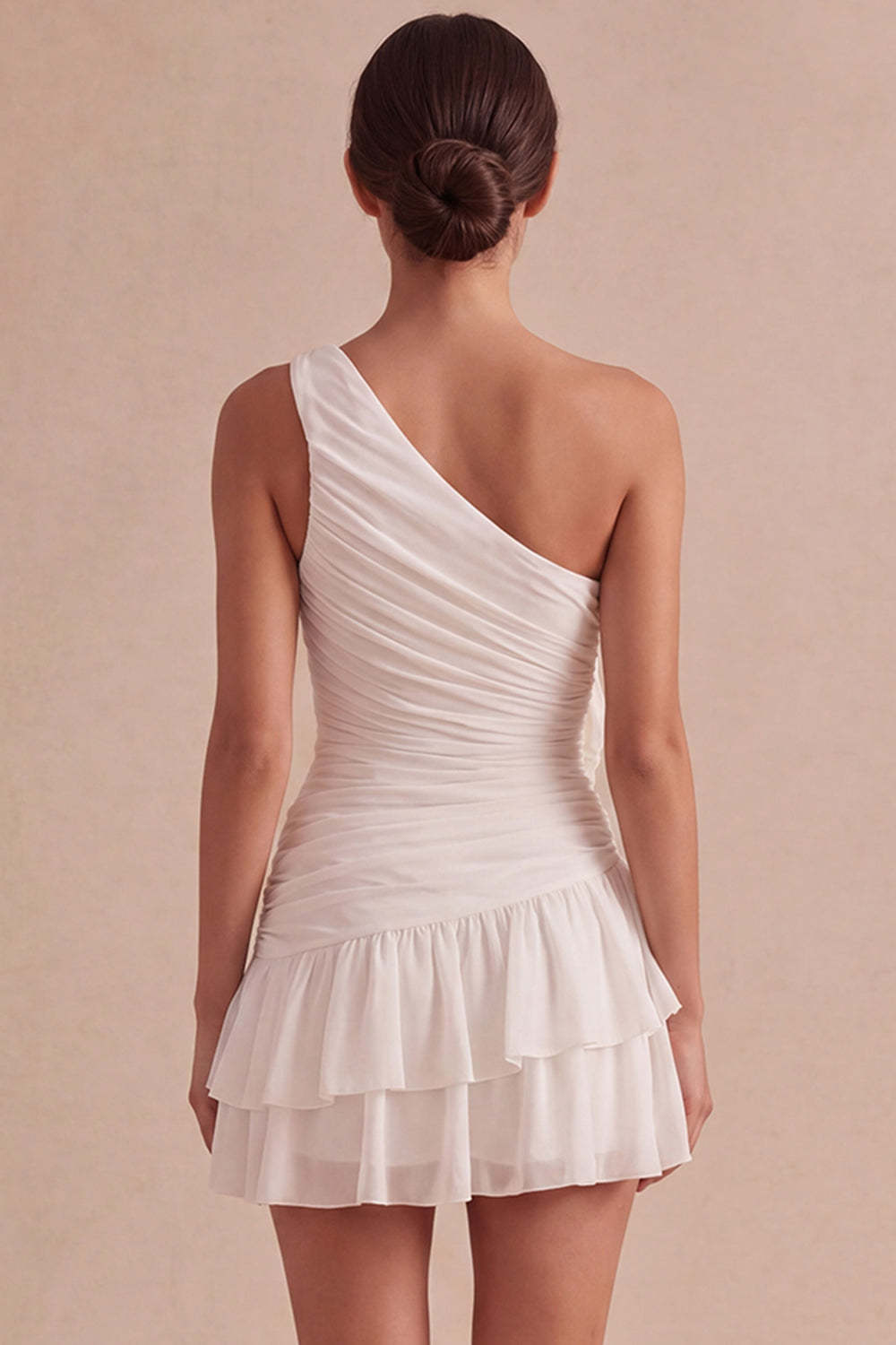 Ivory Mini Ruched Ruffled Bridal Shower Dress with 3D Flowers