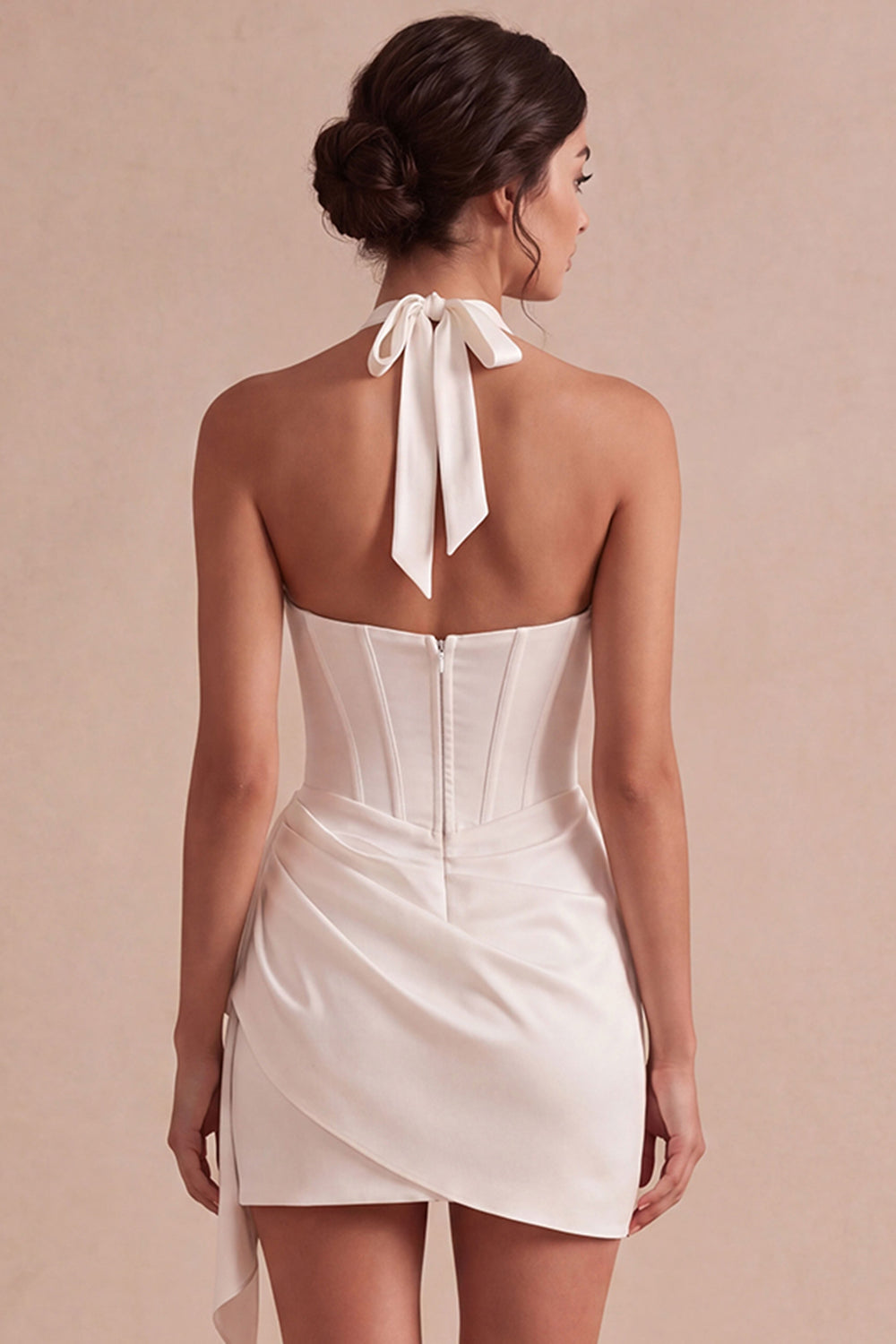 Ivory Mini Halter Bodycon Corset Bridal Shower Dress with Drape