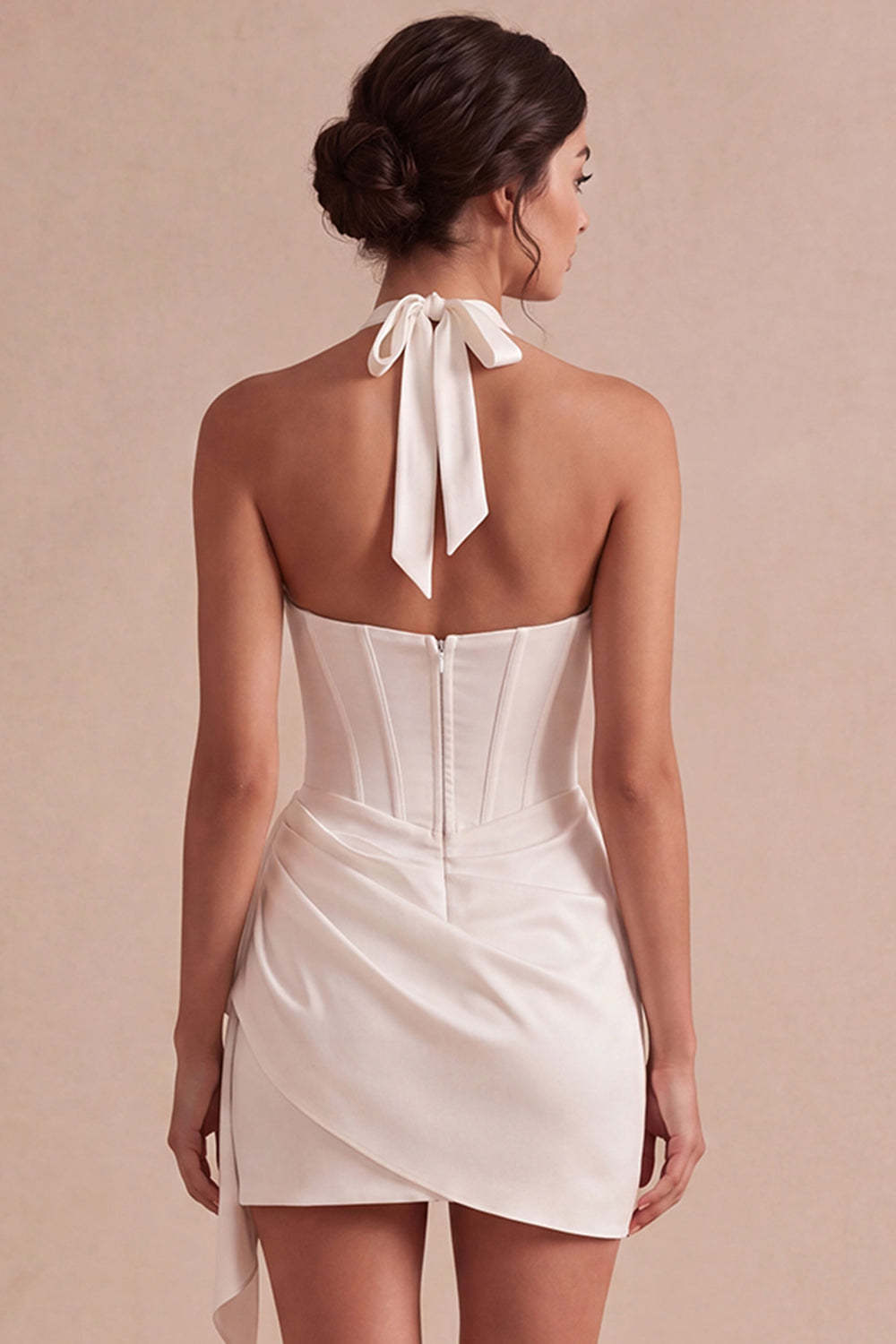 Ivory Mini Halter Bodycon Corset Bridal Shower Dress with Drape
