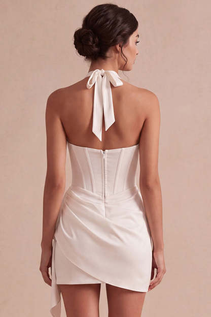 Ivory Mini Halter Bodycon Corset Bridal Shower Dress with Drape