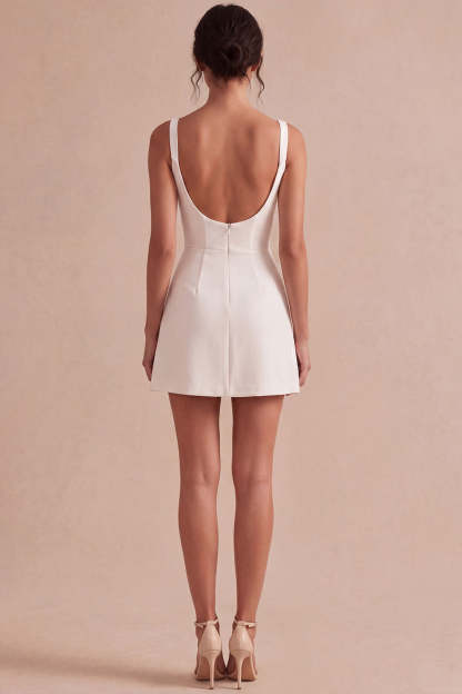 Ivory Mini Square Neck A Line Corset Bridal Shower Dress
