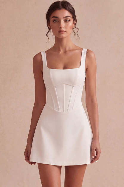 Ivory Mini Square Neck A Line Corset Bridal Shower Dress