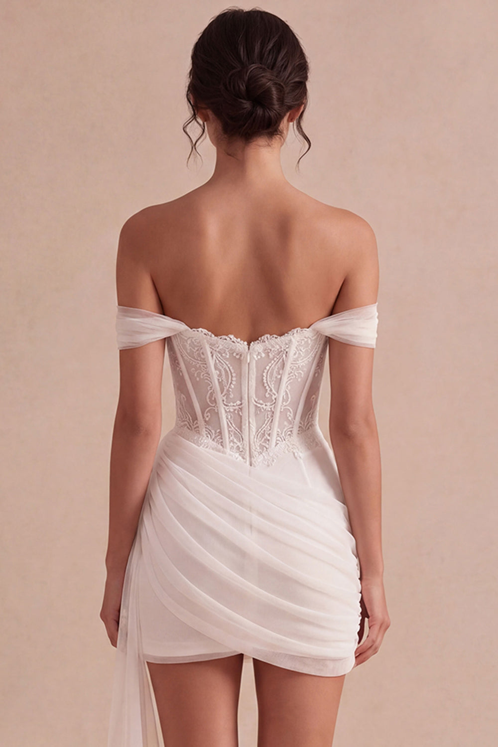 Ivory Mini Corset Bodycon Lace Bridal Shower Dress with Drape