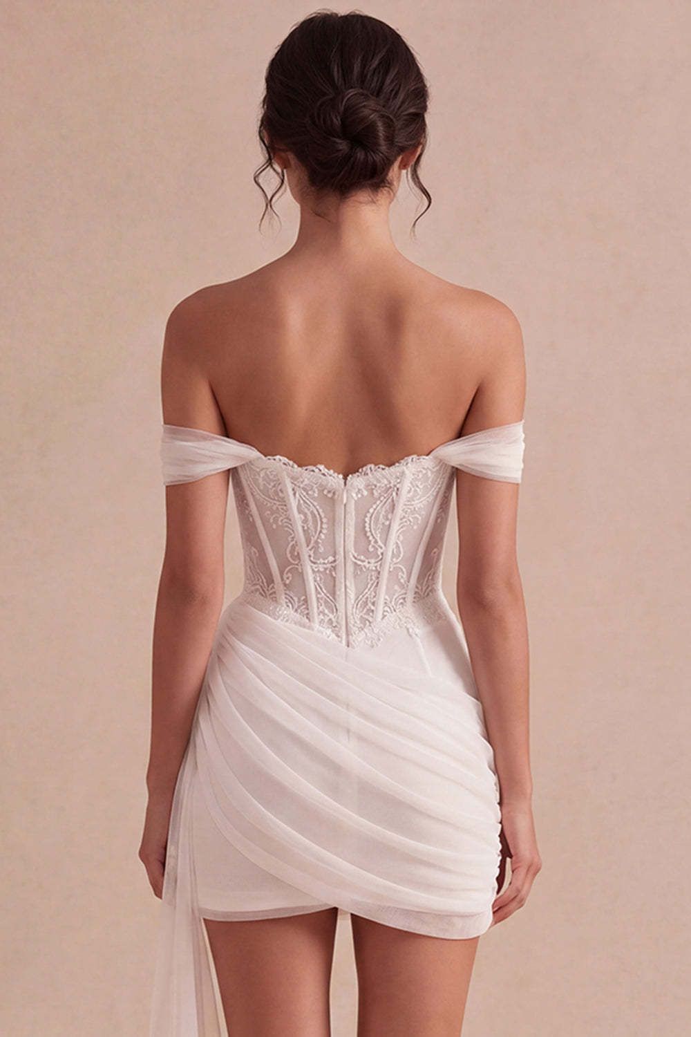 Ivory Mini Corset Bodycon Lace Bridal Shower Dress with Drape