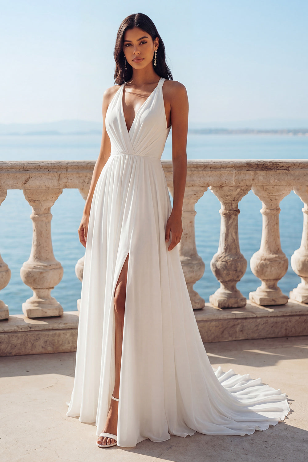 black and white evening dress plus size Elegant & Luxurious High Neck Sleeveless Appliques Detachable With Ove main image 1