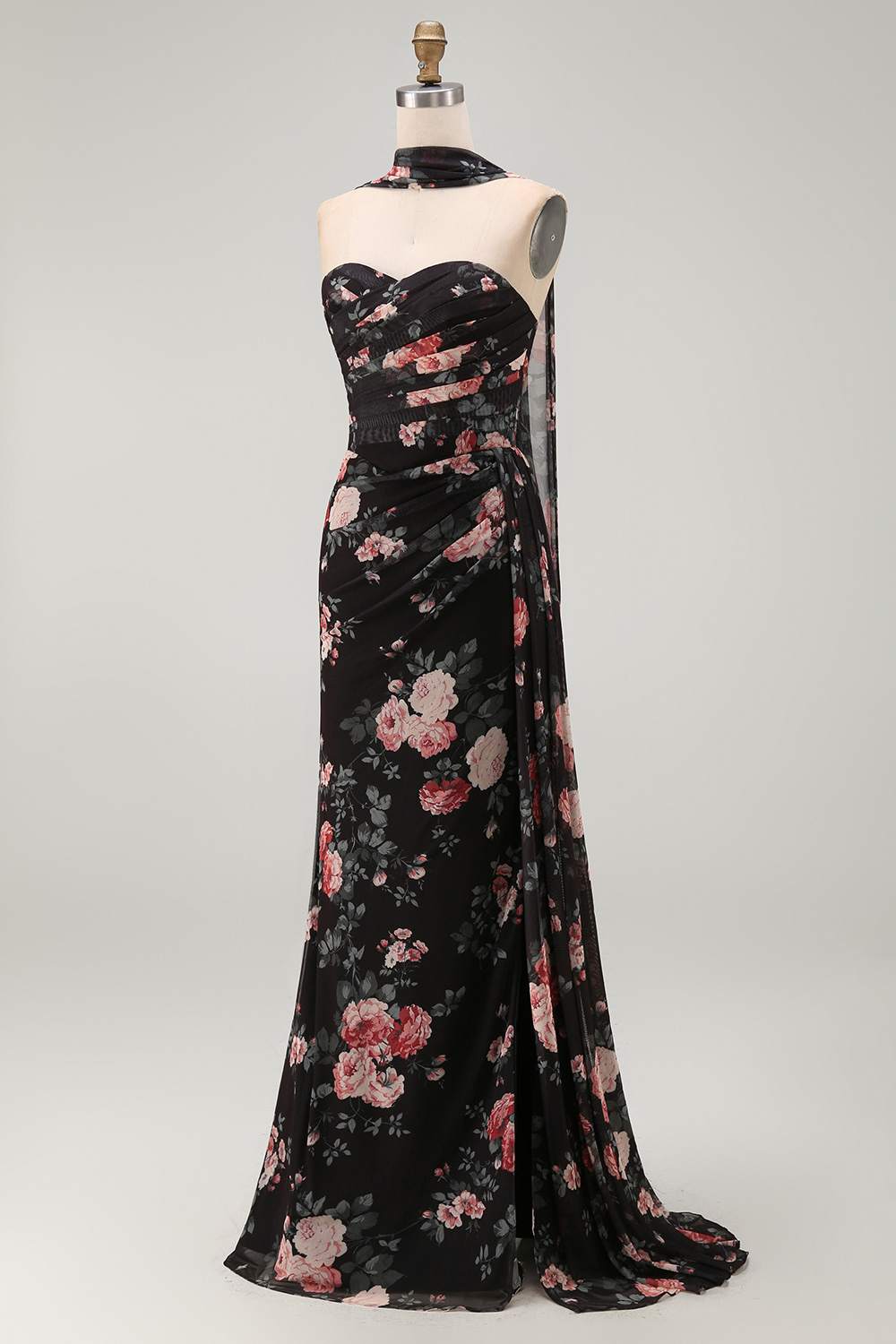 Black Floral Sweetheart Mermaid Long Formal Dress