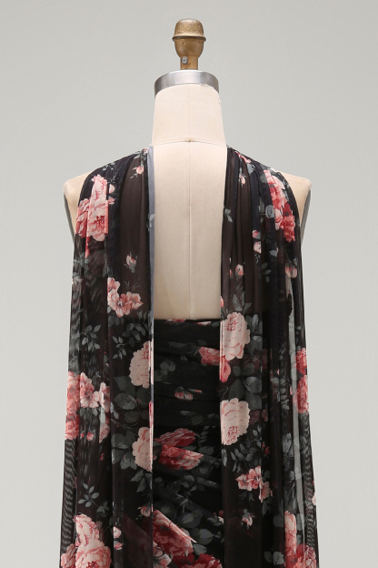 Black Floral Sweetheart Mermaid Long Formal Dress