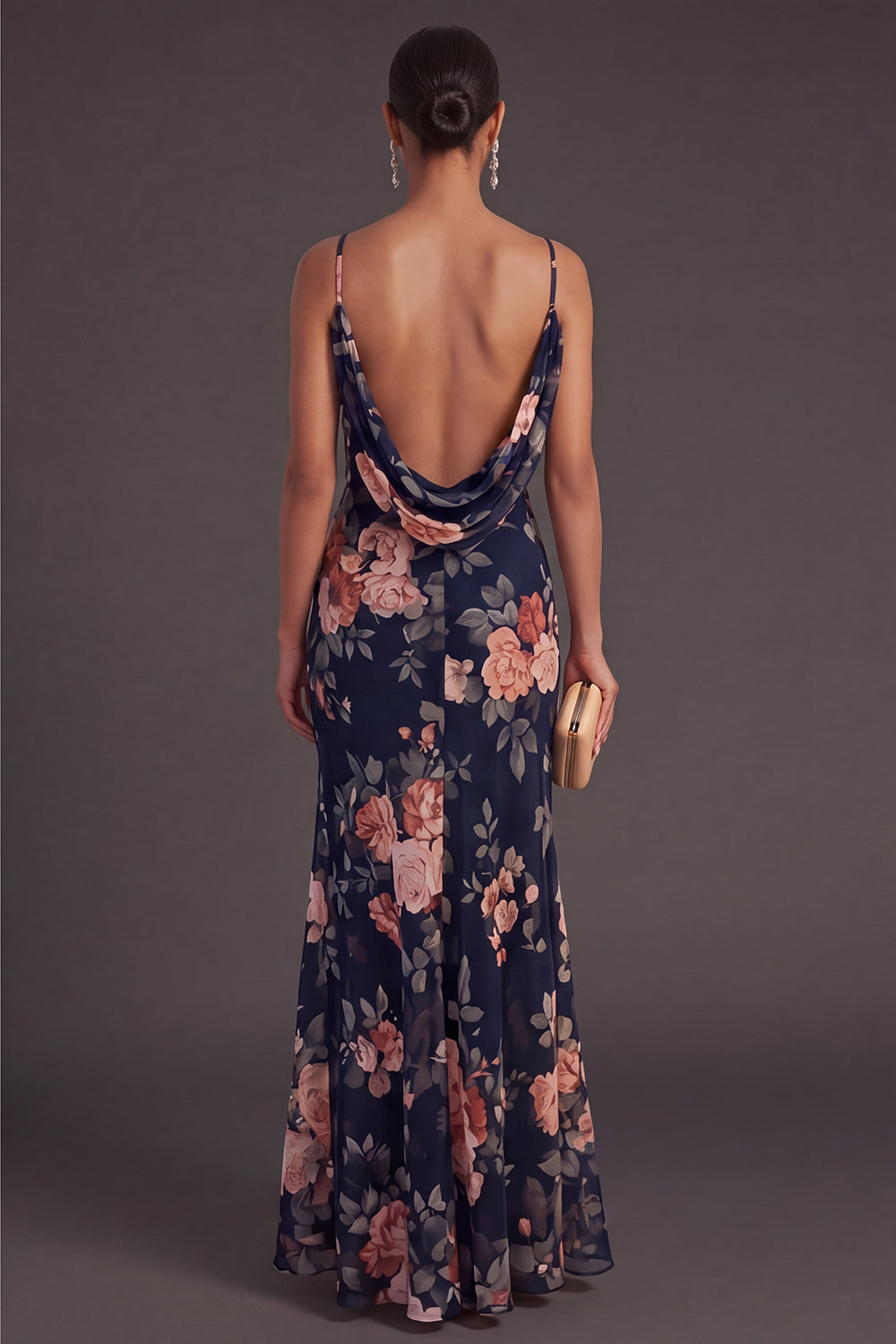 Black Floral Mermaid Spaghetti Straps Long Formal Dress