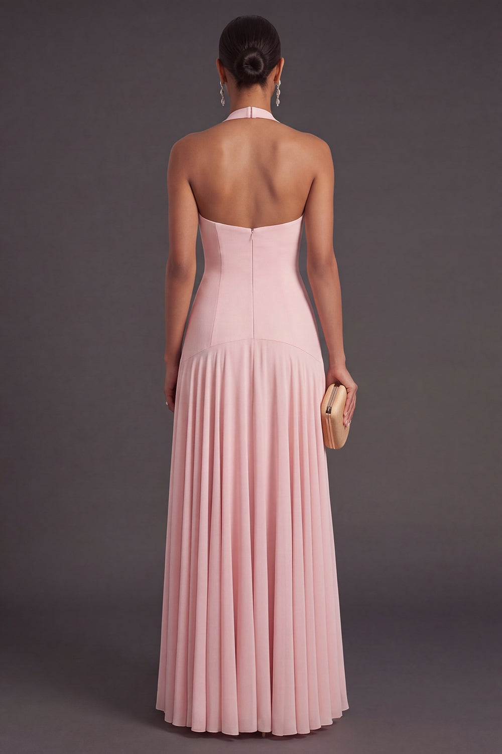 Pink High Waist A Line Long Formal Dress