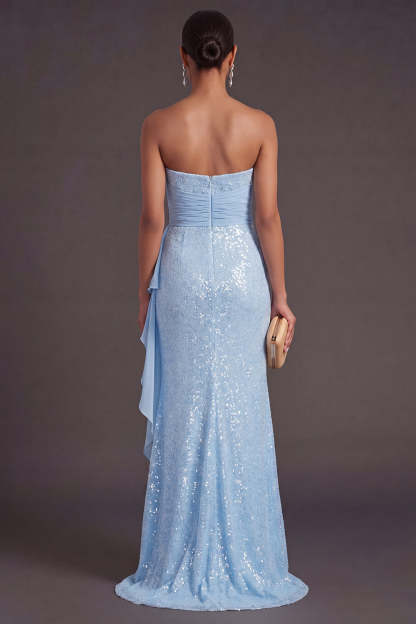 Light Pink Ruffled Mermaid Sparkly Long Formal Dress