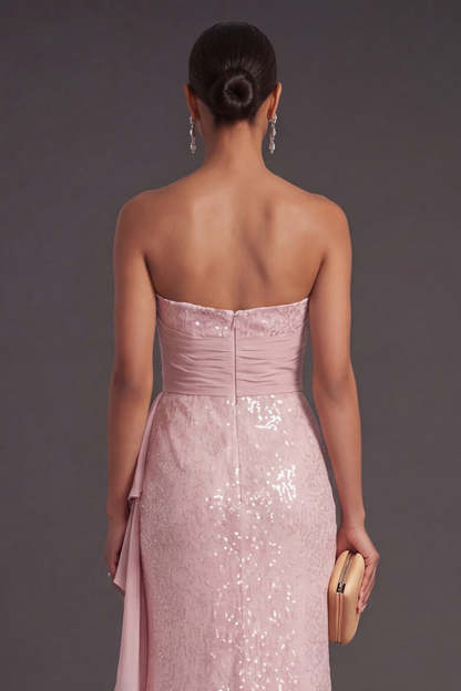 Light Pink Ruffled Mermaid Sparkly Long Formal Dress
