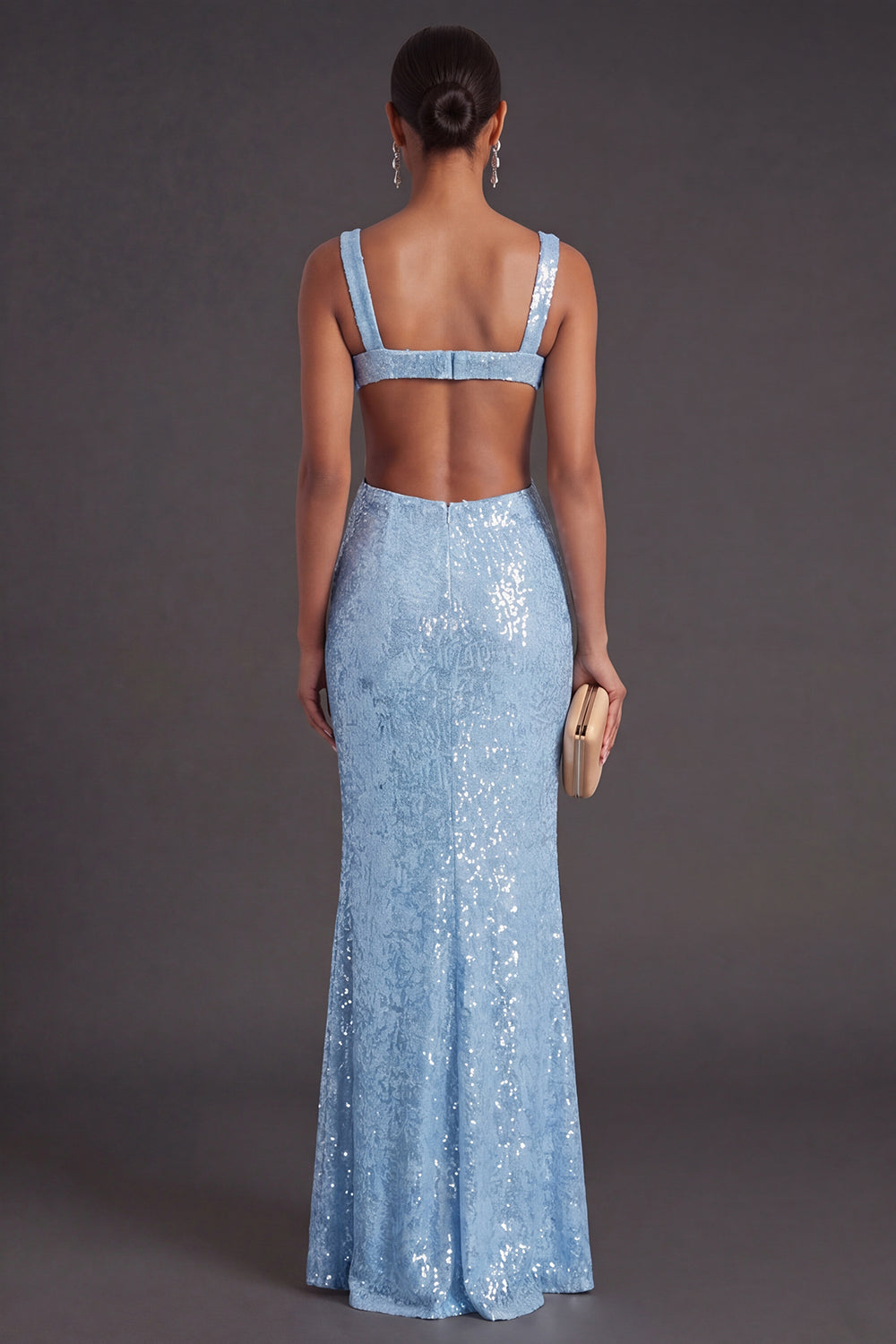 Light Blue Sparkly Sequined Mermaid Long Formal Dress