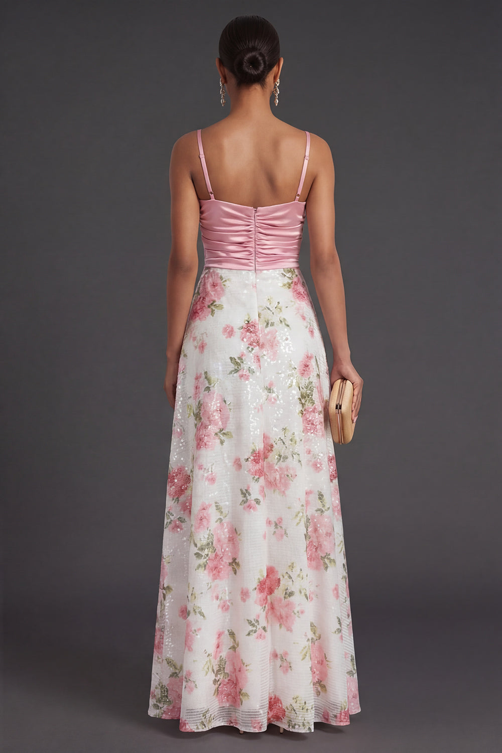 A Line Light Pink Floral Glitter Long Formal Dress