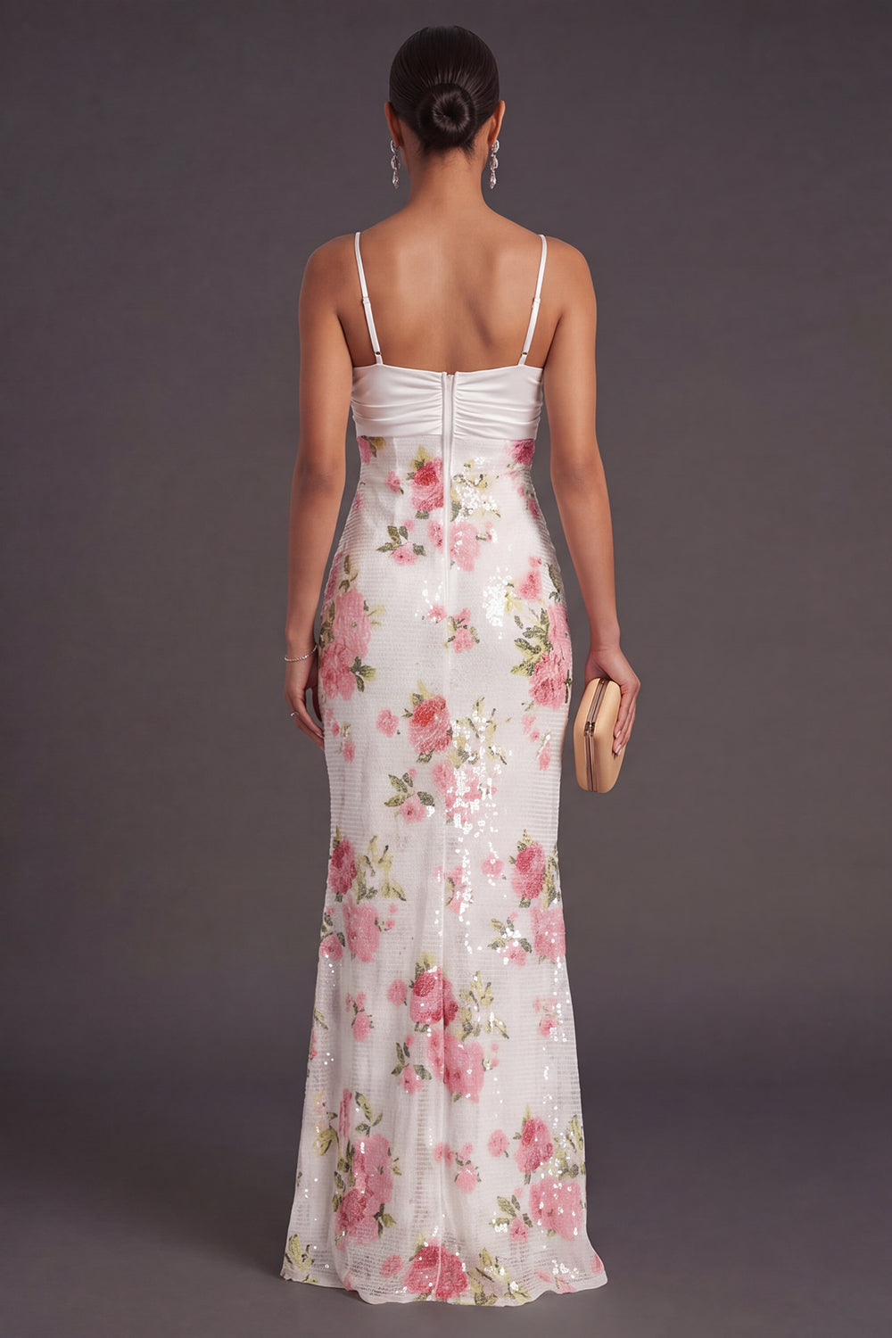 Ivory Spaghetti Straps Mermaid Sparkly Long Formal Dress
