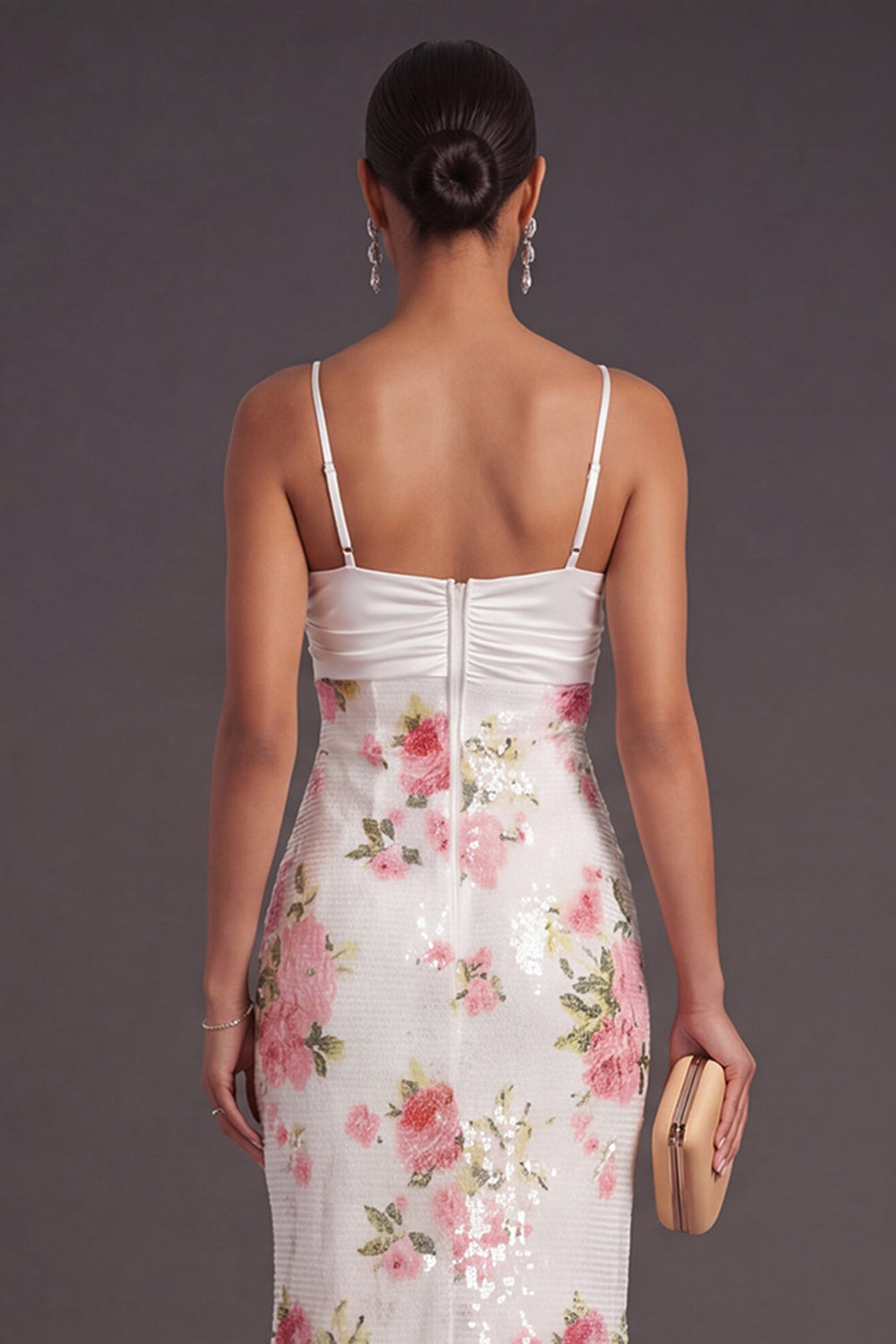 Ivory Spaghetti Straps Mermaid Sparkly Long Formal Dress