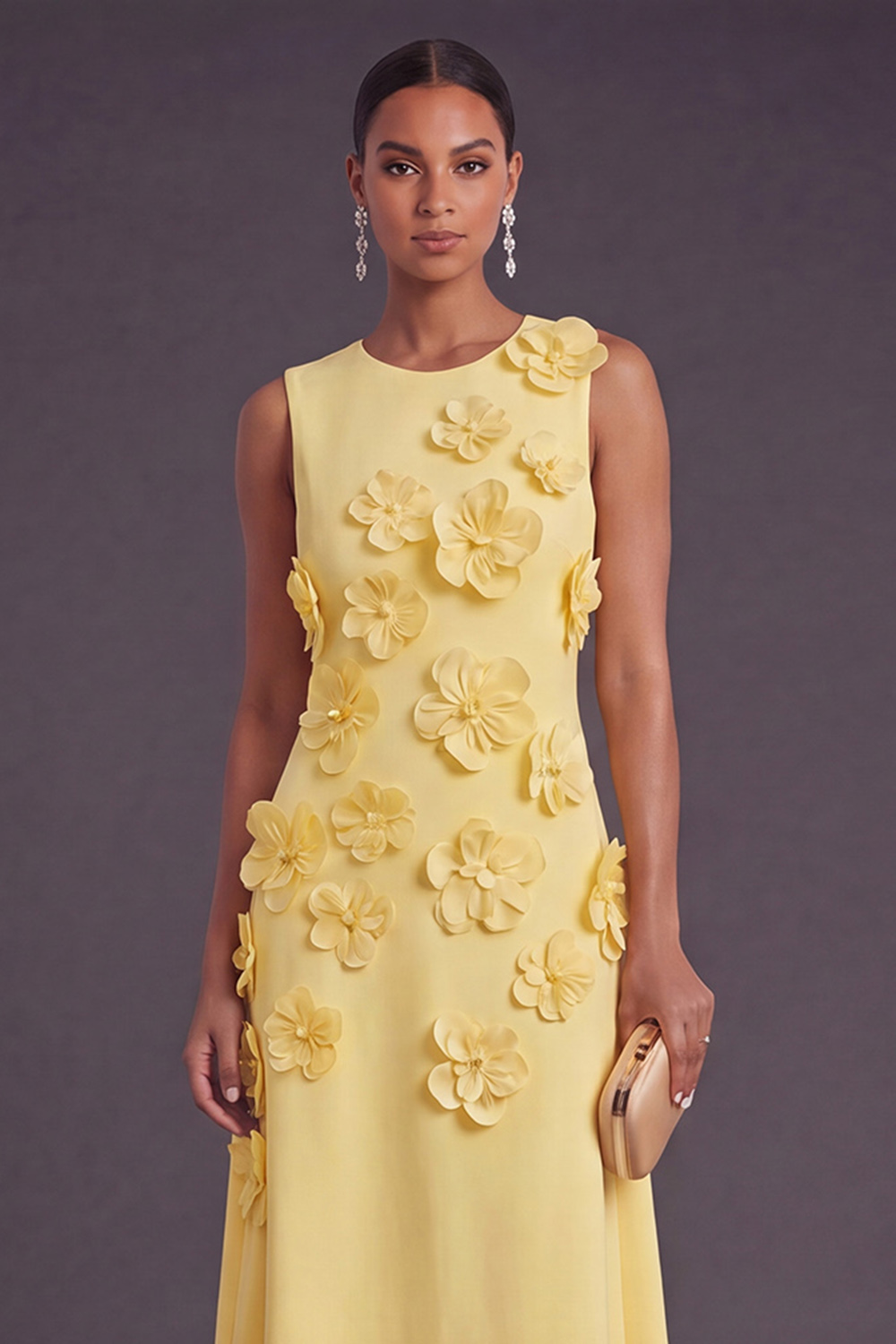 Hot Pink Floral Boat Neck A Line Long Wedding Guest Dress