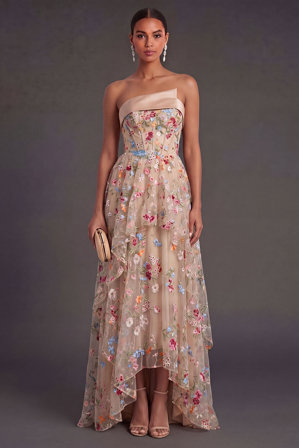 Corset Floral A Line High Low Wedding Guest Dress