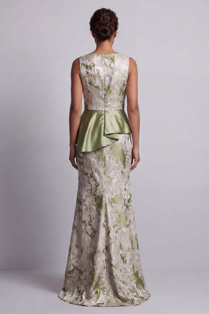 Light Green Mermaid Maxi Boat Neck Floral Formal Dress with Drape