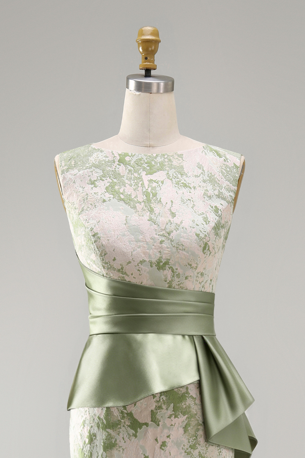 Light Green Mermaid Maxi Boat Neck Floral Formal Dress with Drape