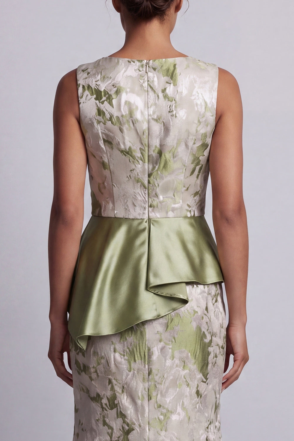 Light Green Mermaid Maxi Boat Neck Floral Formal Dress with Drape