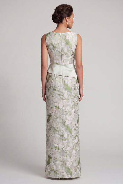 Light Green Mermaid Maxi Floral Sleeveless Formal Dress with Slit