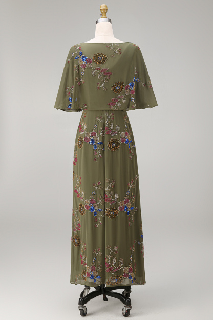 Olive Mermaid Floral Appliqued Beaded Long Formal Dress