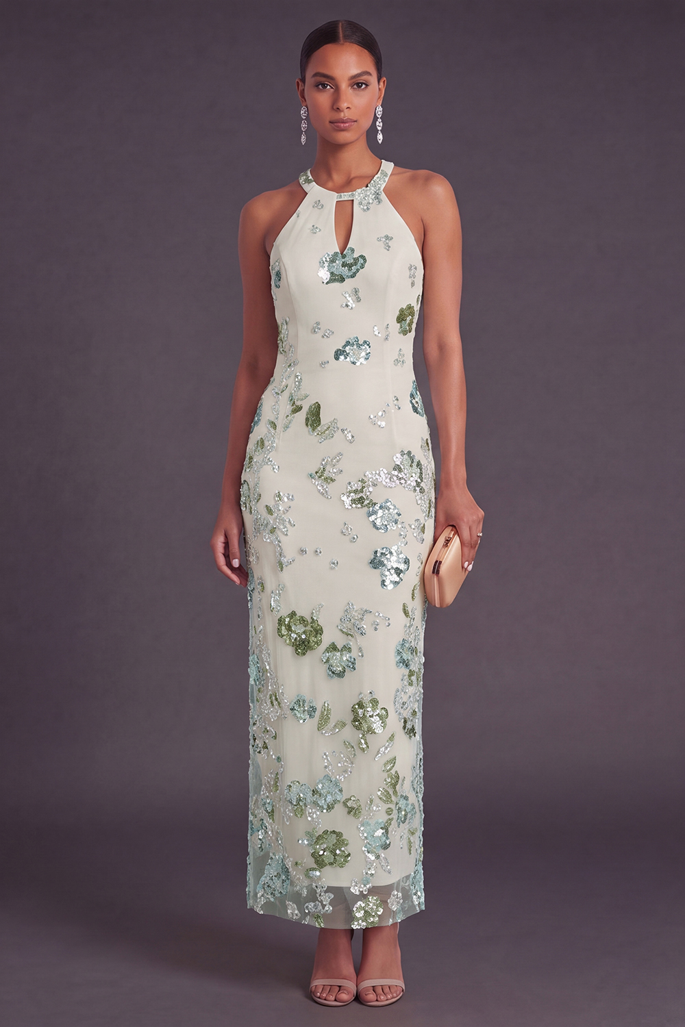 Sparkly Grey Blue Mermaid Floral Long Formal Dress