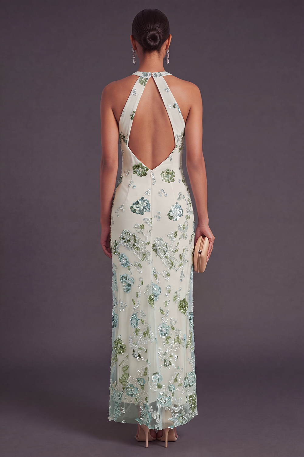 Sparkly Grey Blue Mermaid Floral Long Formal Dress