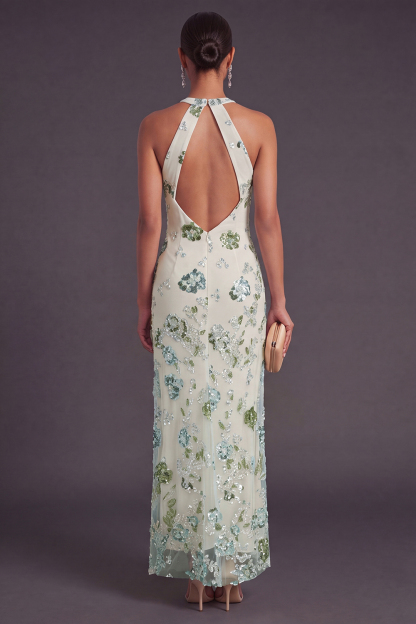 Sparkly Grey Blue Mermaid Floral Long Formal Dress