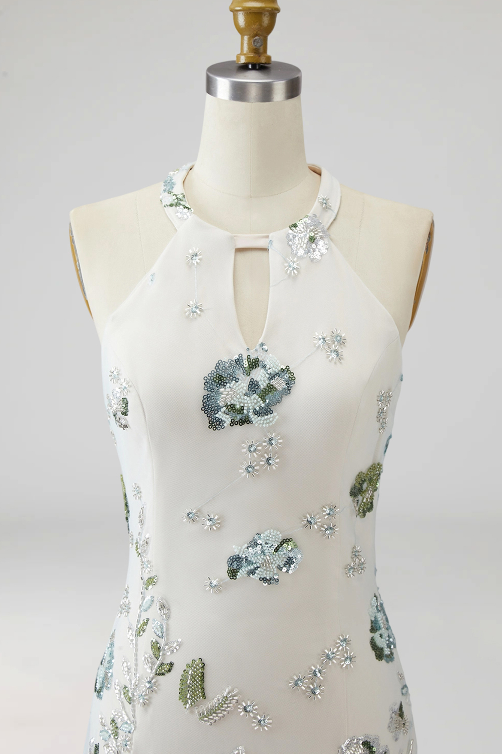 Sparkly Grey Blue Mermaid Floral Long Formal Dress