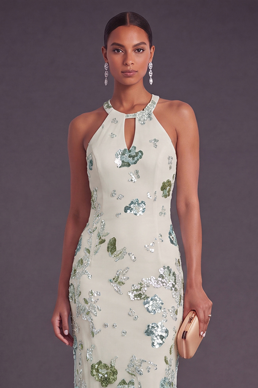 Sparkly Grey Blue Mermaid Floral Long Formal Dress
